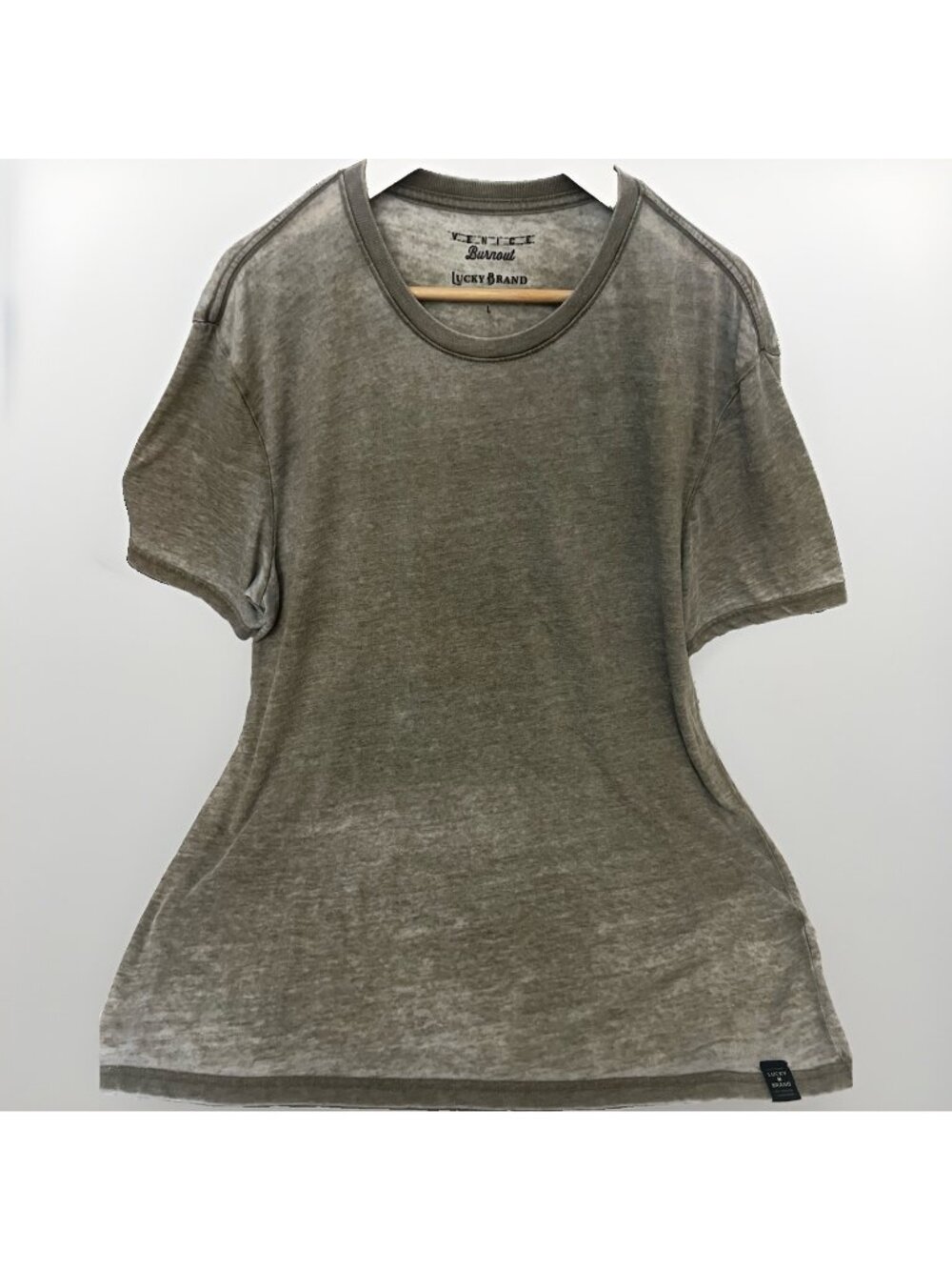Lucky Brand Venice Burnout Shirt Mens Large Gray Short Sleeve Crew Neck Heather